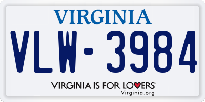 VA license plate VLW3984