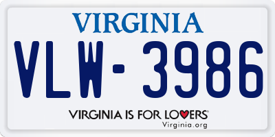 VA license plate VLW3986