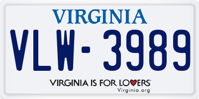 VA license plate VLW3989