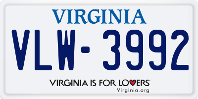 VA license plate VLW3992