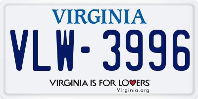 VA license plate VLW3996