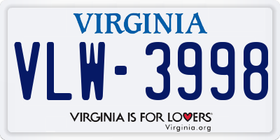 VA license plate VLW3998