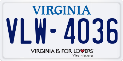 VA license plate VLW4036