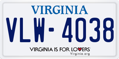 VA license plate VLW4038