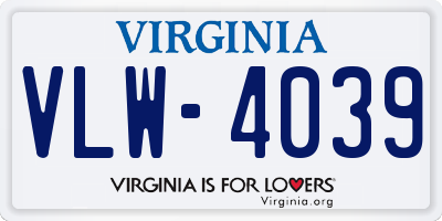 VA license plate VLW4039