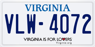 VA license plate VLW4072