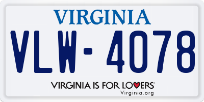 VA license plate VLW4078