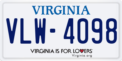 VA license plate VLW4098