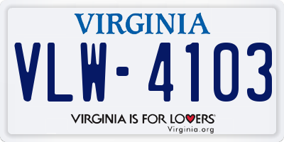 VA license plate VLW4103