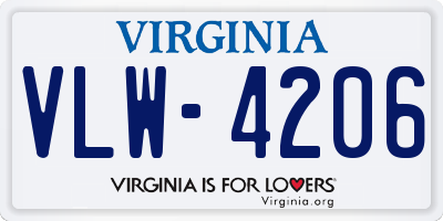 VA license plate VLW4206