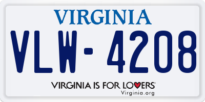 VA license plate VLW4208