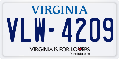 VA license plate VLW4209