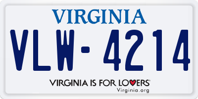 VA license plate VLW4214