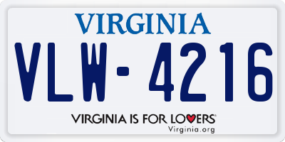 VA license plate VLW4216