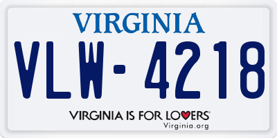 VA license plate VLW4218