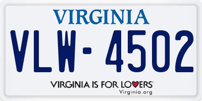 VA license plate VLW4502