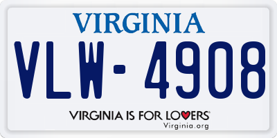 VA license plate VLW4908