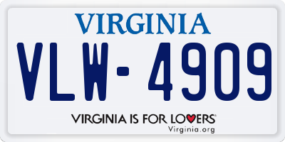 VA license plate VLW4909