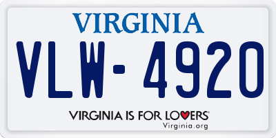 VA license plate VLW4920