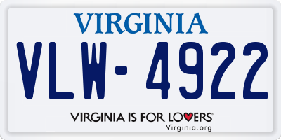 VA license plate VLW4922