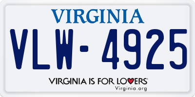 VA license plate VLW4925