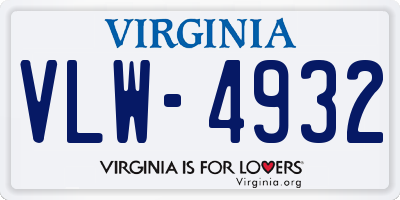 VA license plate VLW4932