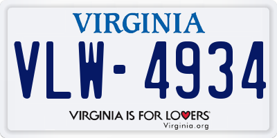 VA license plate VLW4934