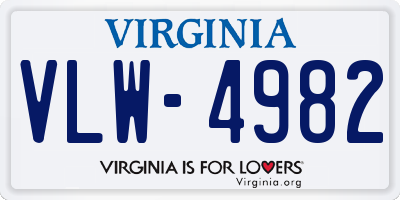 VA license plate VLW4982