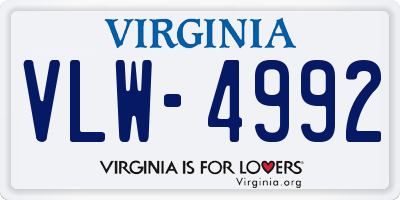 VA license plate VLW4992