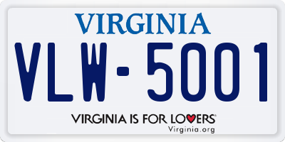 VA license plate VLW5001