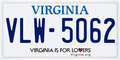 VA license plate VLW5062