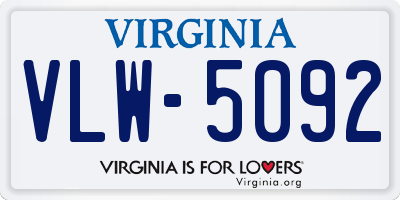 VA license plate VLW5092