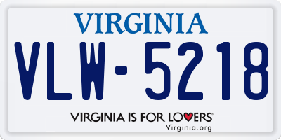 VA license plate VLW5218