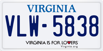 VA license plate VLW5838