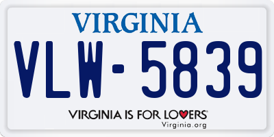 VA license plate VLW5839