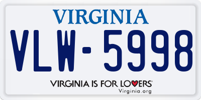 VA license plate VLW5998