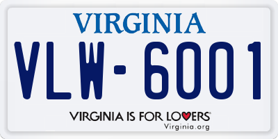 VA license plate VLW6001