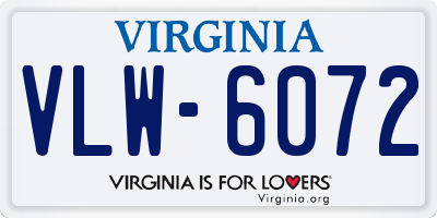 VA license plate VLW6072