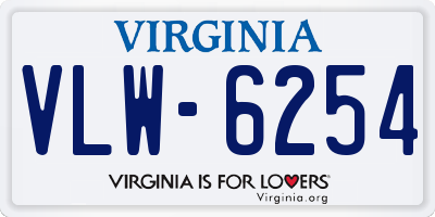 VA license plate VLW6254