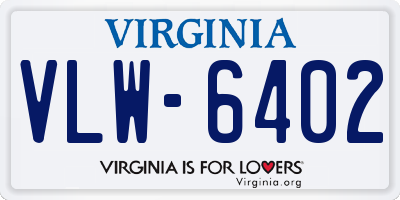 VA license plate VLW6402