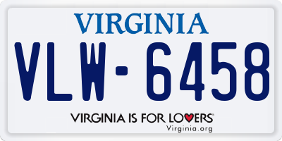 VA license plate VLW6458