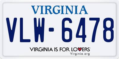 VA license plate VLW6478