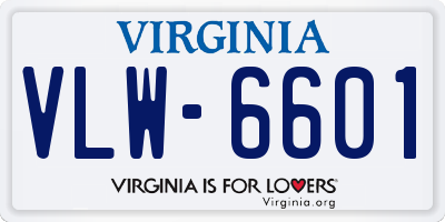 VA license plate VLW6601