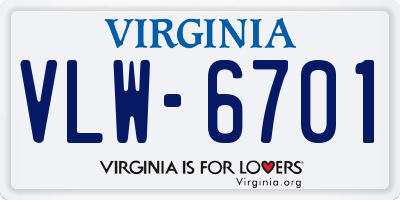 VA license plate VLW6701