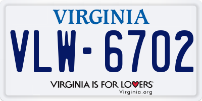 VA license plate VLW6702