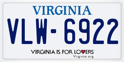 VA license plate VLW6922