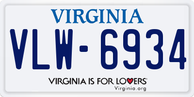 VA license plate VLW6934