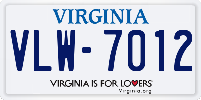 VA license plate VLW7012