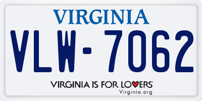 VA license plate VLW7062