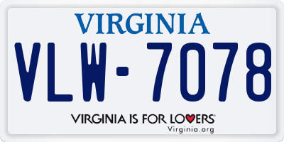 VA license plate VLW7078